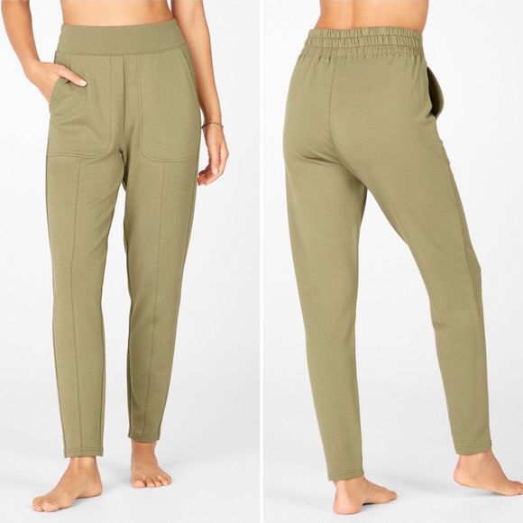 Fabletics Gemma Joggers Medium Green Womens Athleisure Terry Pants Stretch - Picture 4 of 13
